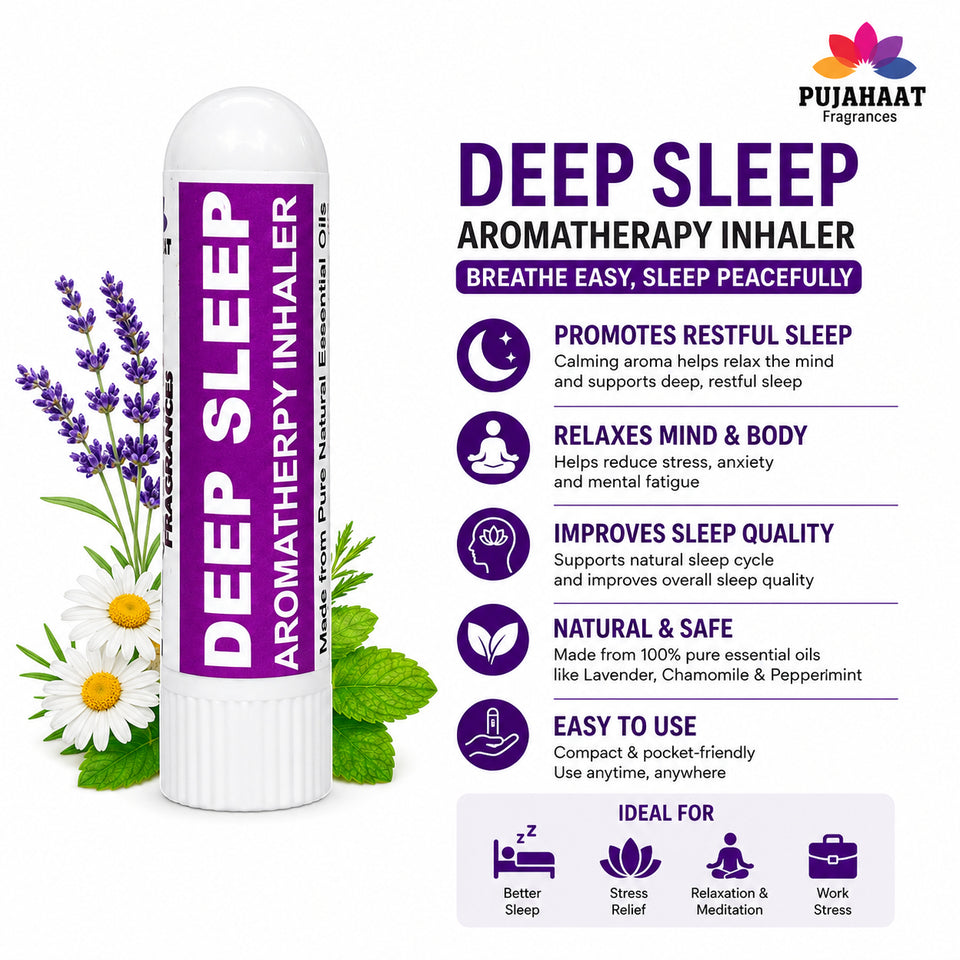 Pujahaat Natural Essential oil based Aromatherapy Nasal Inhalers help in DEEP SLEEP Made with 100% natural, therapeutic grade essential oils to help you achieve peace and inner calm - Set of 2