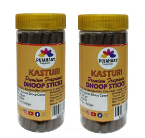 Pujahaat Kasturi Premium Scented Incense Stick | Dry Dhoop Stick | No Charcoal, Bambooless | Dhoop Batti 4 inches with free Holder - Kasturi (Musk) Fragrance