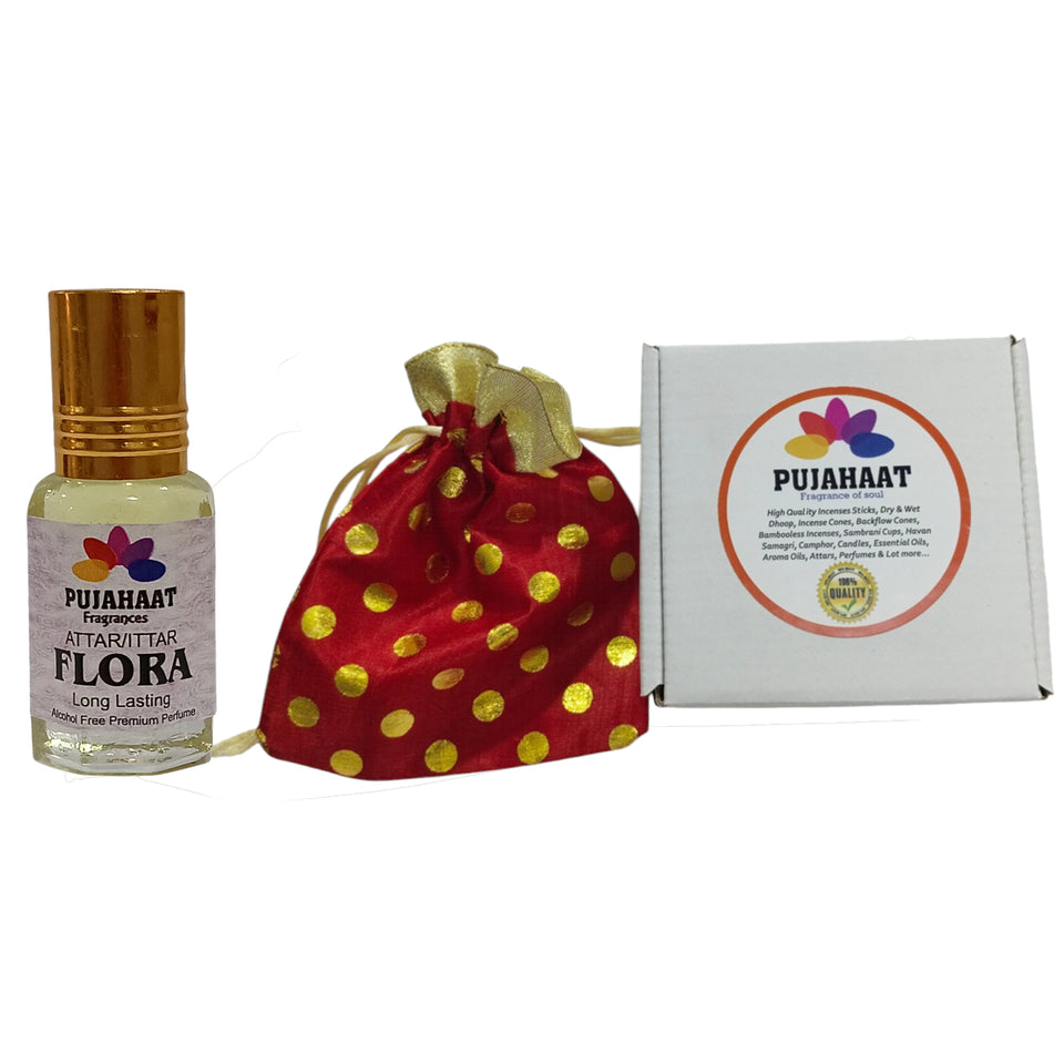 Pujahaat Premium Alcohol-Free Attar | Ittar 6ml, Long-Lasting Travel Size Roll-On, Best Floral Attar Fragrance Oil - Flora