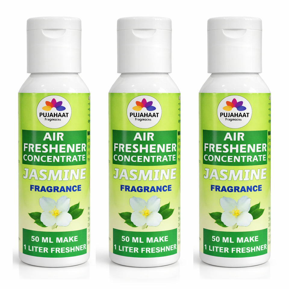 Pujahaat Air Freshener Concentrate Set of 3 (50ml Each) Makes 1 Liter Each | Long Lasting Room Freshener Liquid | Fragrance Combo for Home, Office, Car | Alcohol-Free Premium Fragrance - Jasmine