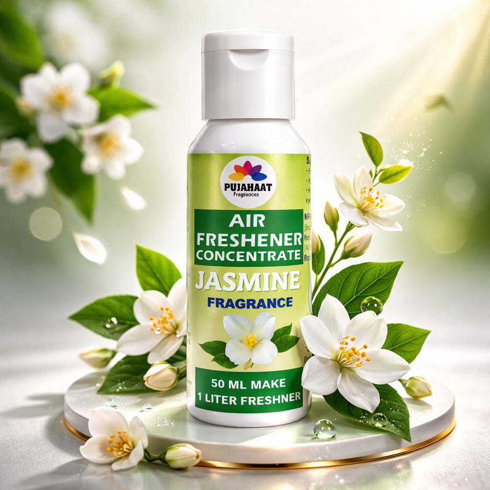Pujahaat Air Freshener Concentrate Set of 3 (50ml Each) Makes 1 Liter Each | Long Lasting Room Freshener Liquid | Fragrance Combo for Home, Office, Car | Alcohol-Free Premium Fragrance - Jasmine