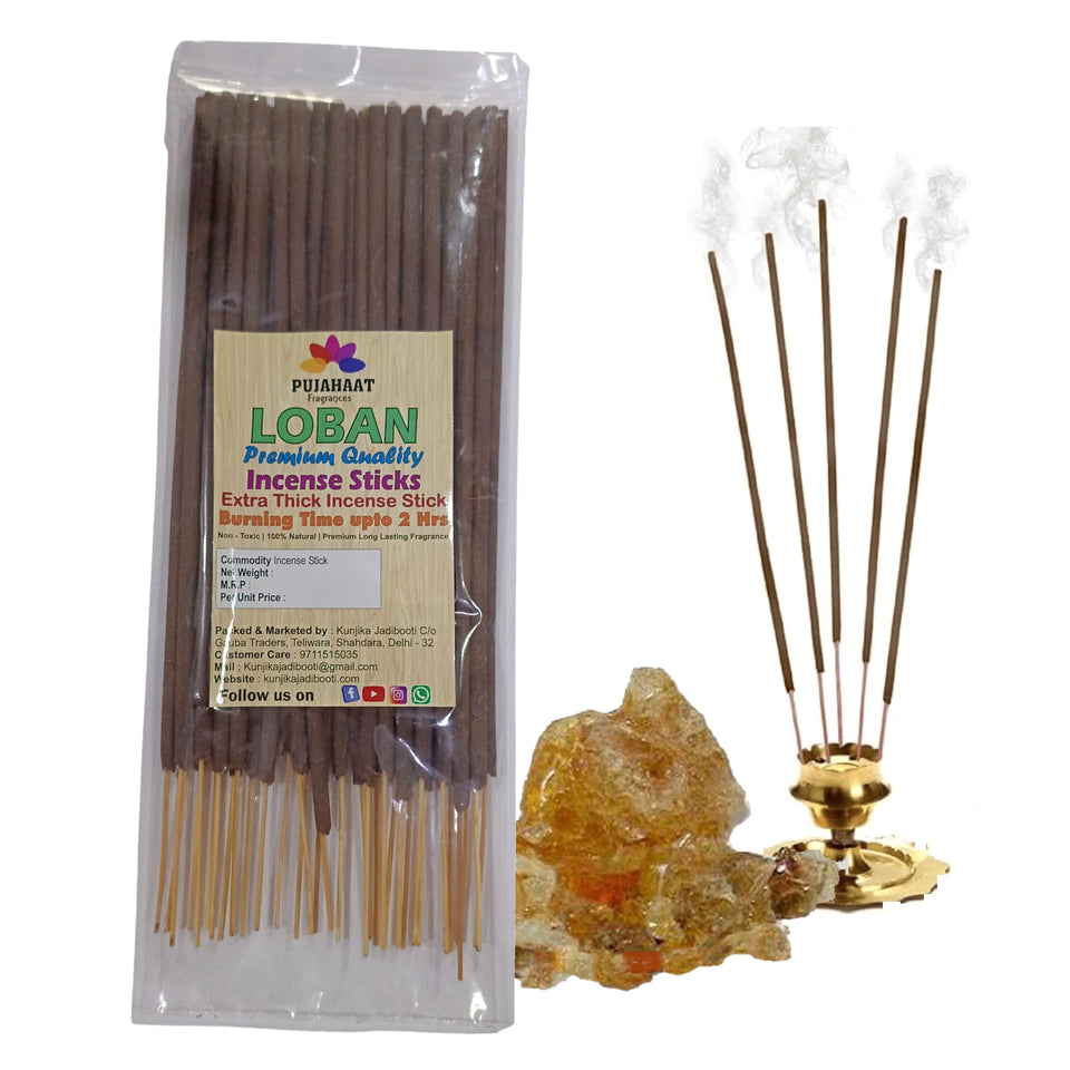 Pujahaat Premium Scented Incense Stick Agarbatti | No Charcoal Incense Sticks, 100 minutes burning time, 0% Sulphates Fragrance - Loban Fragrance