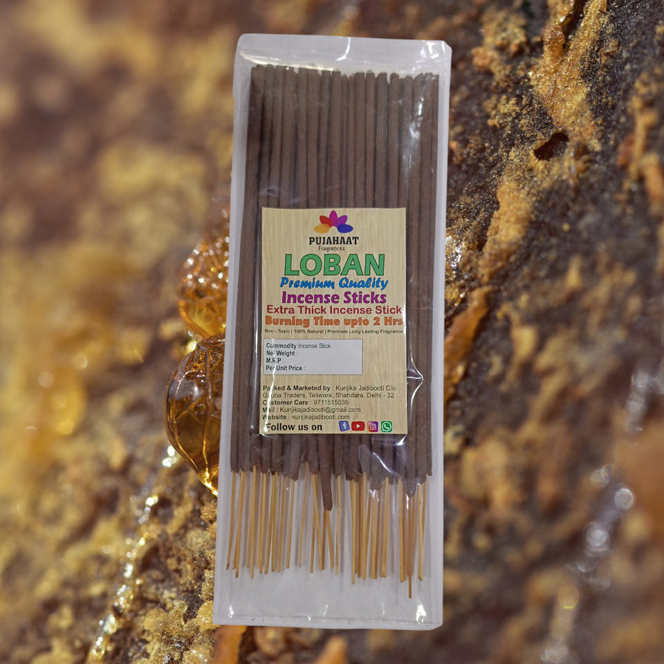 Pujahaat Premium Scented Incense Stick Agarbatti | No Charcoal Incense Sticks, 100 minutes burning time, 0% Sulphates Fragrance - Loban Fragrance