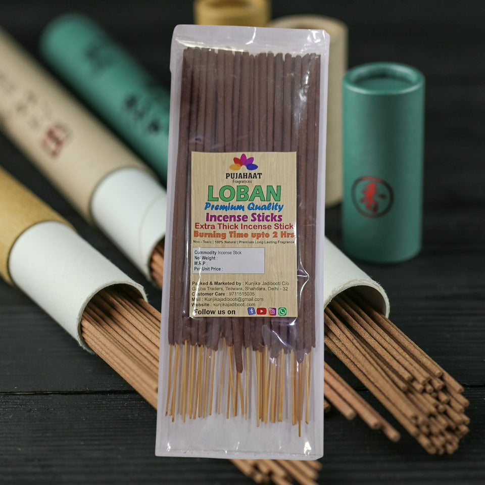 Pujahaat Premium Scented Incense Stick Agarbatti | No Charcoal Incense Sticks, 100 minutes burning time, 0% Sulphates Fragrance - Loban Fragrance
