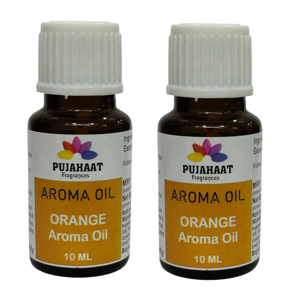 Pujahaat Orange Aroma Oil for Aromatherapy oils, Oil for diffusers, Humidifier oils, Oil Burners, Spa and Air Purifier 10ml Each, Orange - Set of 2 (2 x 10 ml)