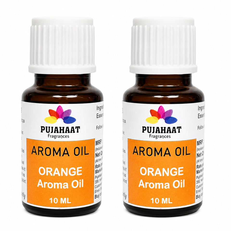 Pujahaat Orange Aroma Oil for Aromatherapy oils, Oil for diffusers, Humidifier oils, Oil Burners, Spa and Air Purifier 10ml Each, Orange - Set of 2 (2 x 10 ml)
