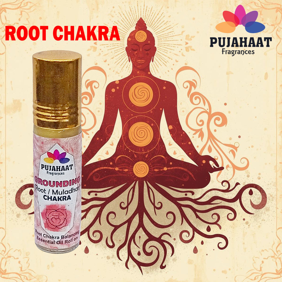 Pujahaat Root Chakra Essential Oil Roll-On Blend |6 ml/0.20 fl oz | Muladhara | Grounding | Aromatherapy Oils for Chakra Balance | Aroma blend for Meditation, Yoga, Reiki