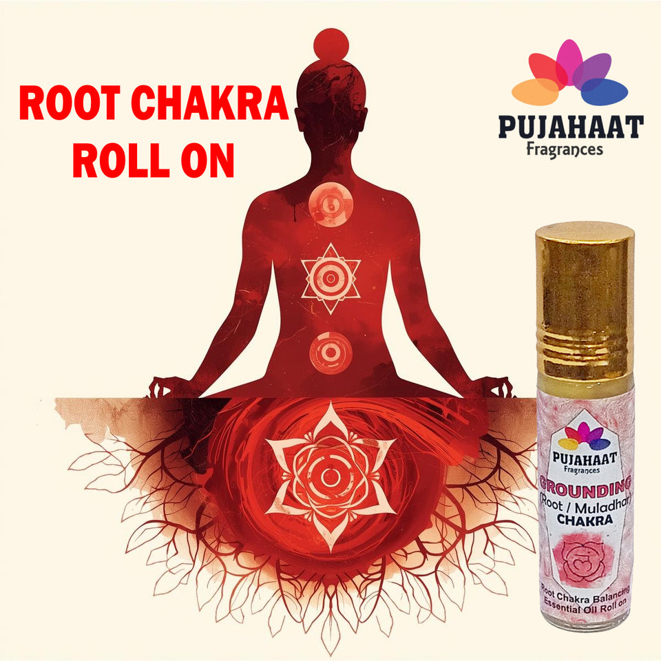 Pujahaat Root Chakra Essential Oil Roll-On Blend |6 ml/0.20 fl oz | Muladhara | Grounding | Aromatherapy Oils for Chakra Balance | Aroma blend for Meditation, Yoga, Reiki
