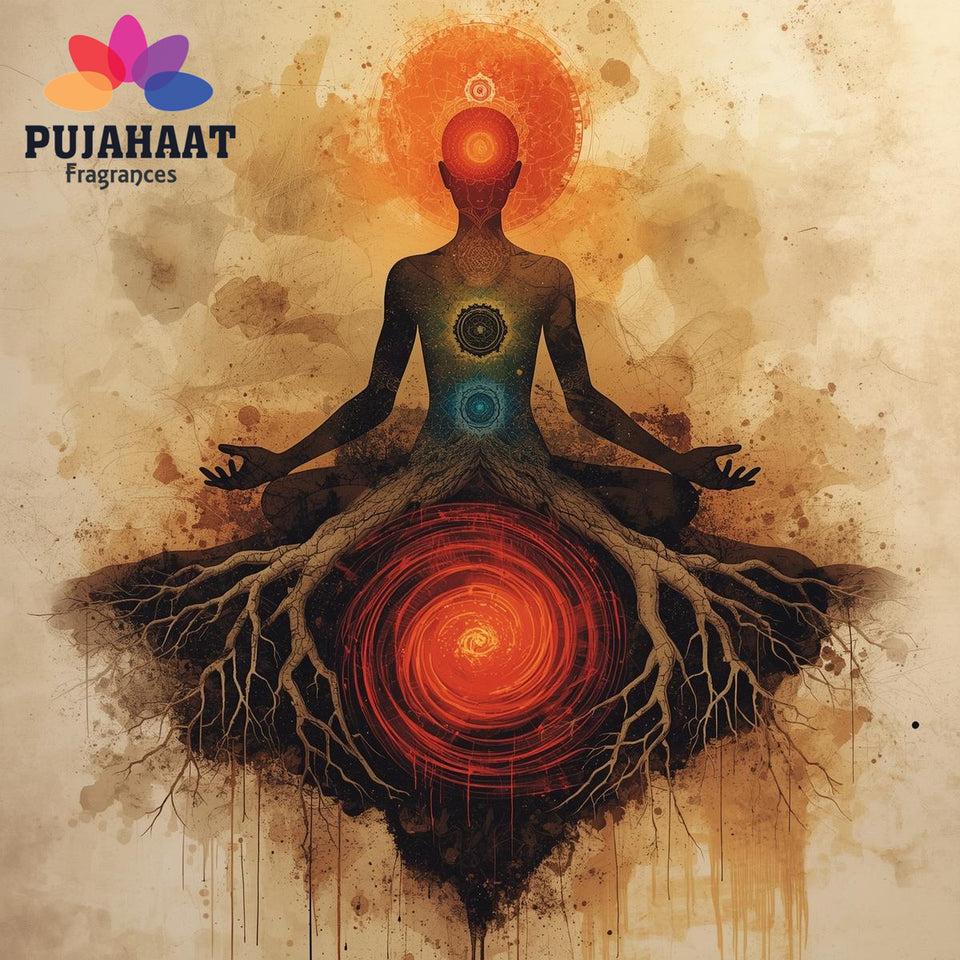 Pujahaat Root Chakra Essential Oil Roll-On Blend |6 ml/0.20 fl oz | Muladhara | Grounding | Aromatherapy Oils for Chakra Balance | Aroma blend for Meditation, Yoga, Reiki