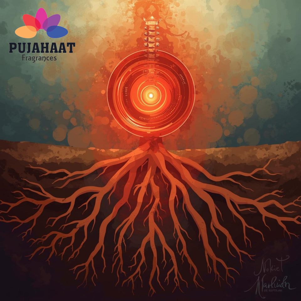 Pujahaat Root Chakra Essential Oil Roll-On Blend |6 ml/0.20 fl oz | Muladhara | Grounding | Aromatherapy Oils for Chakra Balance | Aroma blend for Meditation, Yoga, Reiki