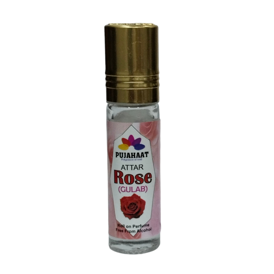 Pujahaat Premium Alcohol-Free Rose Attar | Ittar 6ml , Fresh Floral Scent, Long-Lasting Travel Size Roll-On, Best Rose Fragrance Oil