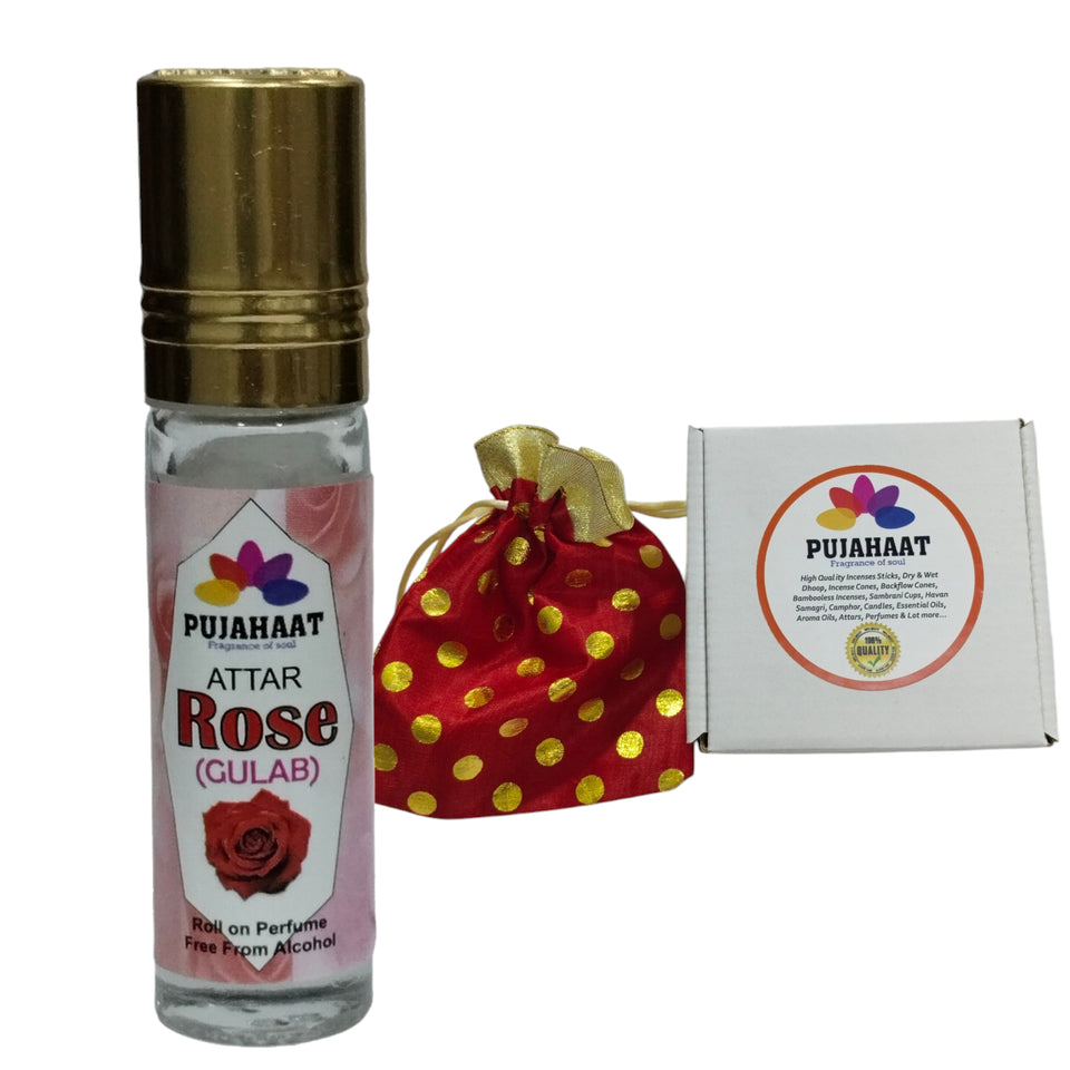 Pujahaat Raksha Bandhan Combo- Rose Attar ( Alcohol-Free) 6ml & 7 Chakra Crystal 8mm Beads Rakhi