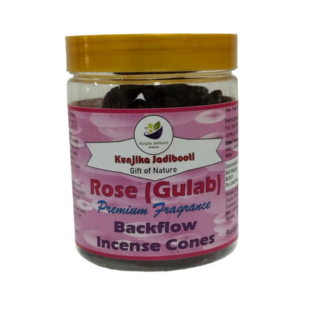 Kunjika Jadibooti Premium Backflow Incense Dhoop /Cone | Scented Back Flow Smoke Cones | for Pooja, Rituals & Special Occassions, Smoke Fountain, Rose / Gulab Fragrance - 200 Gms