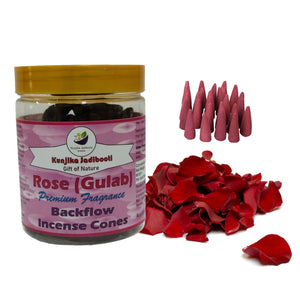 Kunjika Jadibooti Premium Backflow Incense Dhoop /Cone | Scented Back Flow Smoke Cones | for Pooja, Rituals & Special Occassions, Smoke Fountain, Rose / Gulab Fragrance - 200 Gms