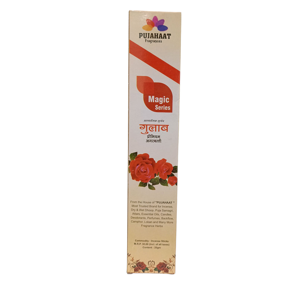 Pujahaat Premium Scented Incense Stick Agarbatti | No Charcoal Incense Sticks, 0% Sulphates Fragrance 20 Gm per pack Rose Fragrance - pack of 12 pcs