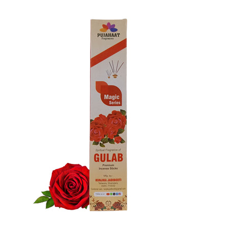 Pujahaat Premium Scented Incense Stick Agarbatti | No Charcoal Incense Sticks, 0% Sulphates Fragrance 20 Gm per pack Rose Fragrance - pack of 12 pcs