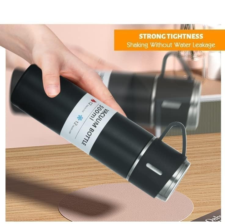 Latest Steel Vacuum Flask Set with 3 Stainless Steel Cups Combo - 500ml - Keeps HOT/Cold | Ideal Gift for Winter