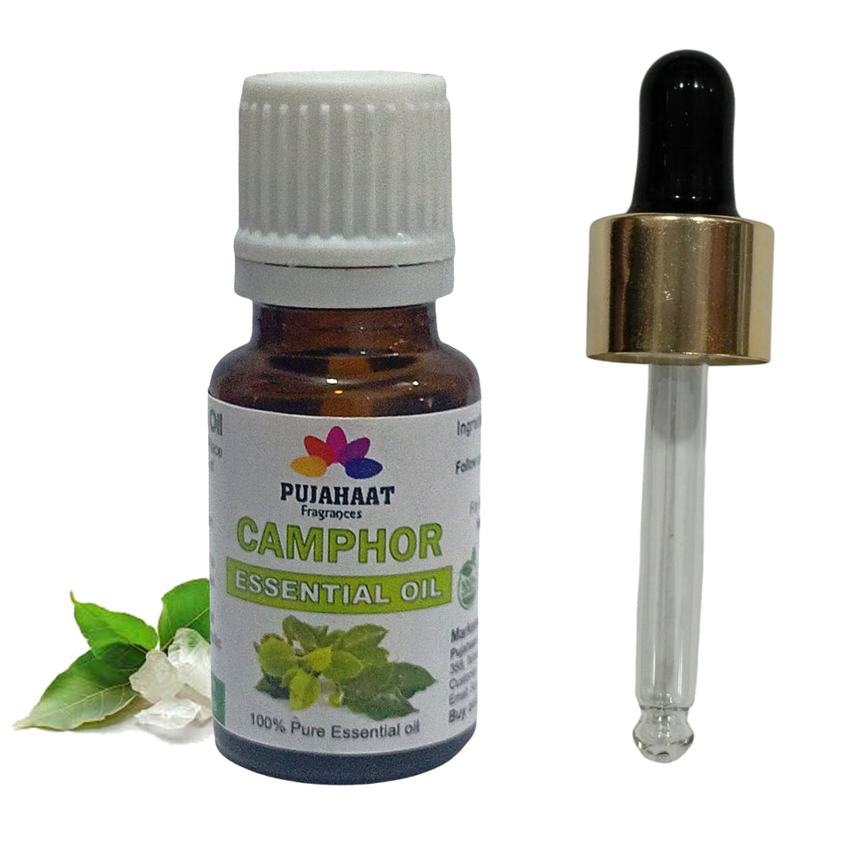 Pujahaat Camphor Essential Oil (Cinnamomum camphora) Pure | Non-Sticky | Non-greasy | Lightweight | Therapeutic Grade For Bath, Diffuser & Aromatherapy -15ML