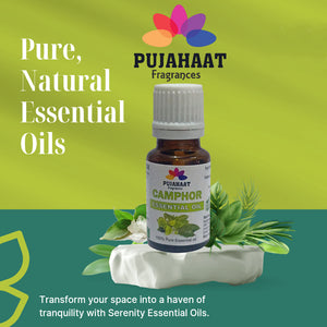 Pujahaat Camphor Essential Oil (Cinnamomum camphora) Pure | Non-Sticky | Non-greasy | Lightweight | Therapeutic Grade For Bath, Diffuser & Aromatherapy -15ML
