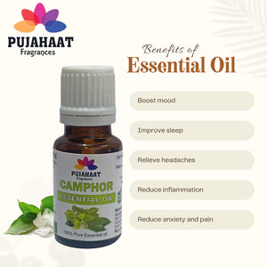 Pujahaat Camphor Essential Oil (Cinnamomum camphora) Pure | Non-Sticky | Non-greasy | Lightweight | Therapeutic Grade For Bath, Diffuser & Aromatherapy -15ML