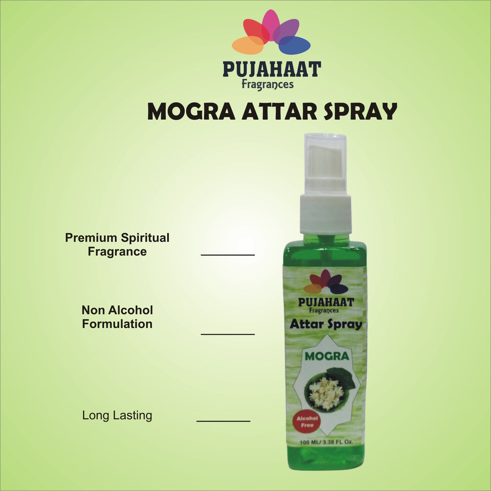 Pujahaat Mogra and Rose Attar Spray Combo | Non Alcoholic Spray | Religious Mist | Air Freshener, Room Mist, Fabric Linen Spray | Perfect for Prayers Rooms, Living Room, car set of 2 pcs