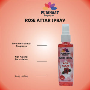 Pujahaat Mogra and Rose Attar Spray Combo | Non Alcoholic Spray | Religious Mist | Air Freshener, Room Mist, Fabric Linen Spray | Perfect for Prayers Rooms, Living Room, car set of 2 pcs