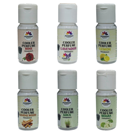 Pujahaat Lavender, Lemon, Rose, Khus, Sandalwood, Jasmine Cooler Perfume/Aroma Diffuser Oil or Fragrance, Long Lasting Cooler Scent/Aroma Diffuser Fragrance Oil - Multipurpose Aroma Oil Perfume for Cooler - 25 ml each (6 X 25 ml)