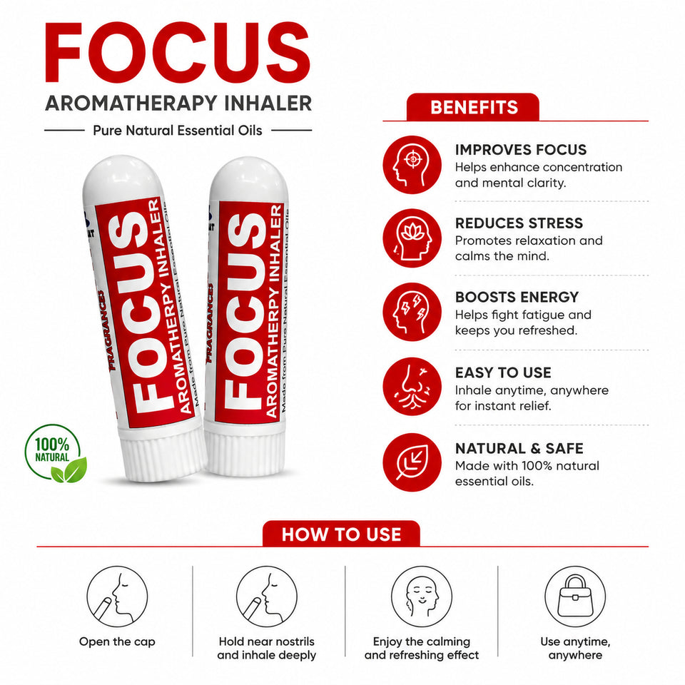 Pujahaat Natural Essential oil based Aromatherapy Nasal Inhaler Stick help in maintaining FOCUS, Made with 100% natural essential oils - Set of 2