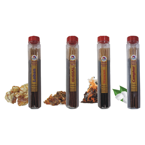 Pujahaat Premium Loban, Guggal, Camphor (Kapoor), Hawan Samagri Scented Incense Stick Masala Agarbatti | No Charcoal Incense Sticks, 100% Herbal Fragrance Agarbatti, 0% Sulphates 4 Fine Fragrance - 400 gm (4 x 100 GMS)