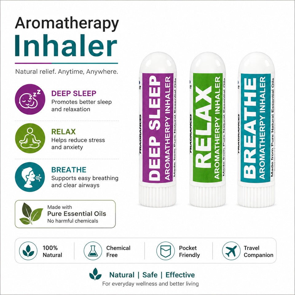 Pujahaat Natural Essential oil based Aromatherapy Nasal Inhaler Stick DEEP SLEEP, RELAX, BREATHE Made with therapeutic grade essential oils- Set of 3