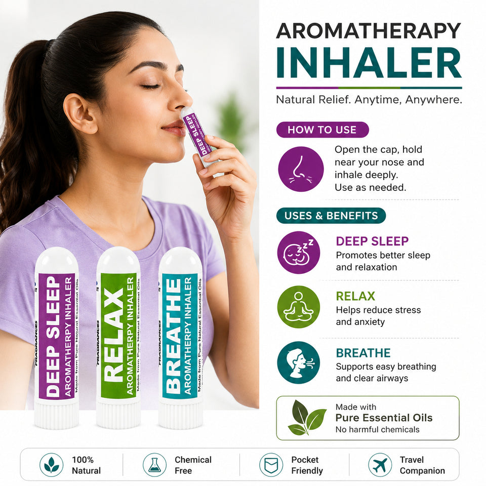 Pujahaat Natural Essential oil based Aromatherapy Nasal Inhaler Stick DEEP SLEEP, RELAX, BREATHE Made with therapeutic grade essential oils- Set of 3