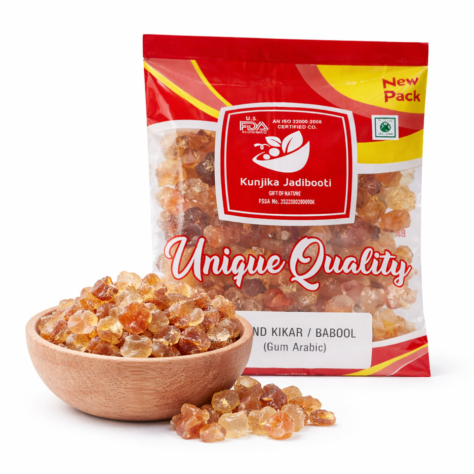 Kunjika Jadibooti Kikar Gond (Babool Gond) 100% Natural | Edible Gond for Ladoo & Panjiri | Acacia Gum | No Chemicals | Traditional Ayurvedic Superfood