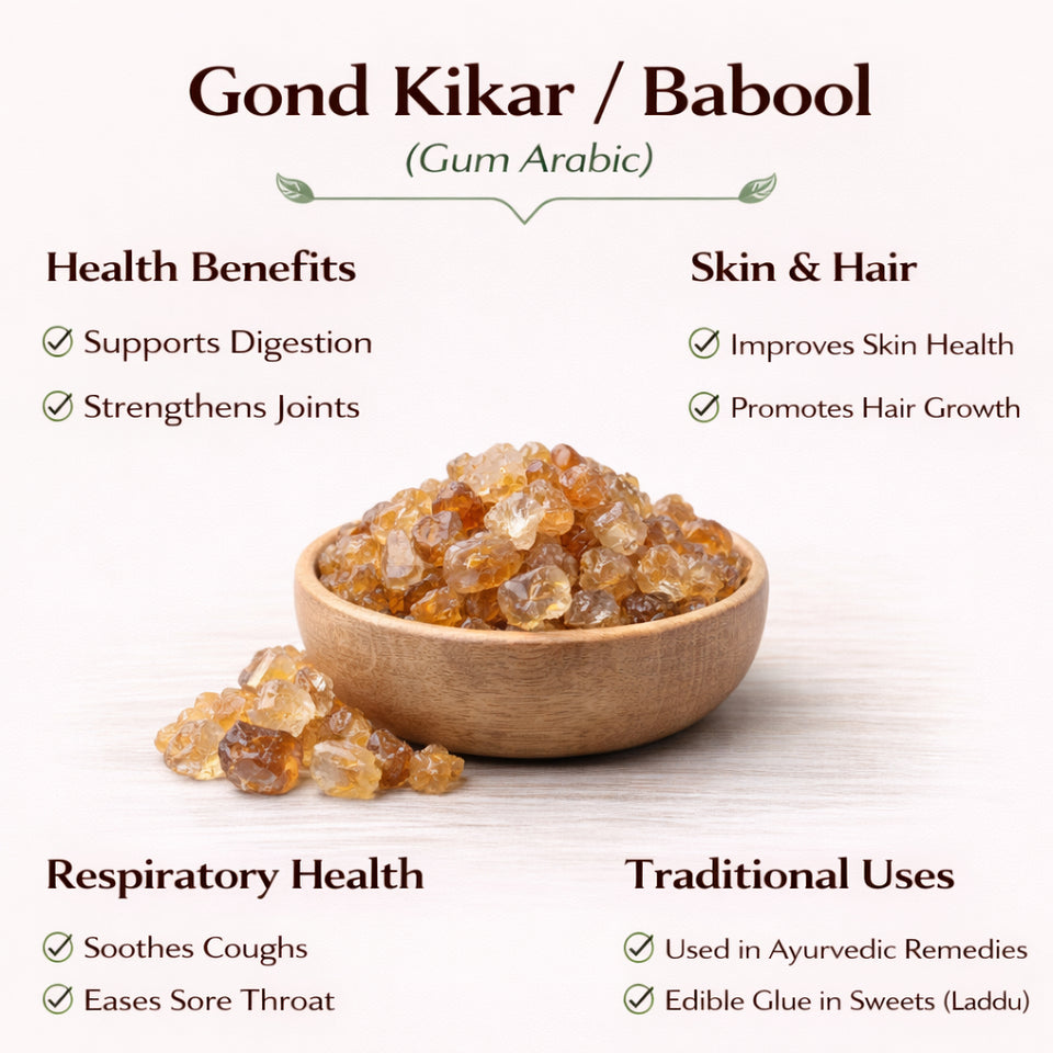Kunjika Jadibooti Kikar Gond (Babool Gond) 100% Natural | Edible Gond for Ladoo & Panjiri | Acacia Gum | No Chemicals | Traditional Ayurvedic Superfood