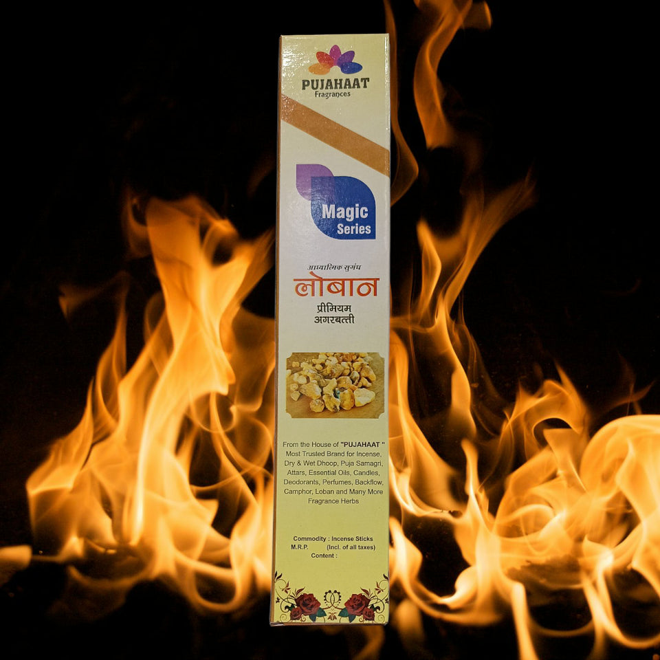 Pujahaat Premium Scented Incense Stick Agarbatti | No Charcoal Incense Sticks, 0% Sulphates Fragrance 20 Gm per pack Loban Fragrance - Pack of 12 pcs