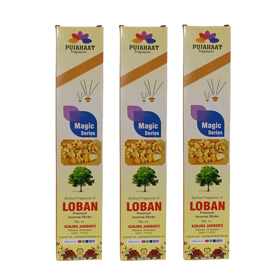 Pujahaat Premium Scented Incense Stick Agarbatti | No Charcoal Incense Sticks, 0% Sulphates Fragrance 20 Gm per pack Loban Fragrance - Pack of 12 pcs