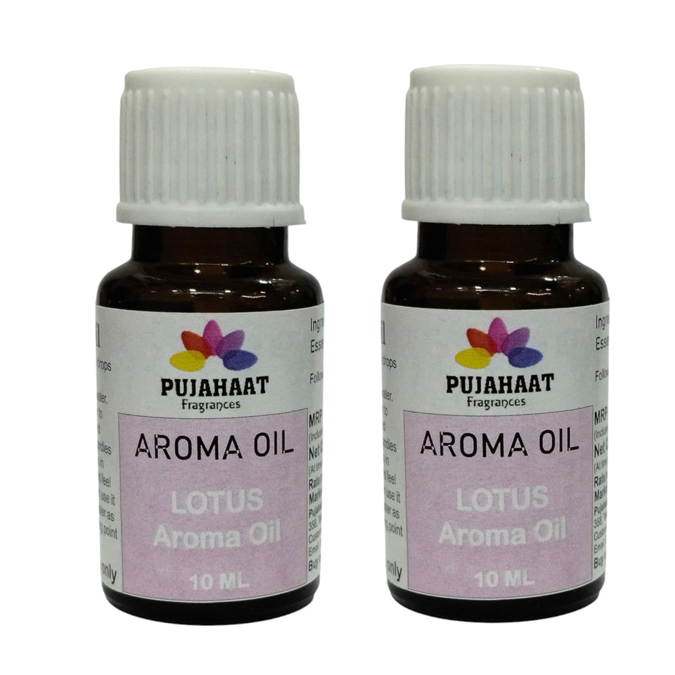 Pujahaat Lotus Aroma Oil for Aromatherapy oils, Oil for diffusers, Humidifier oils, Oil Burners, Spa and Air Purifier 10ml Each, Lotus - Set of 2 (2 x 10 ml)