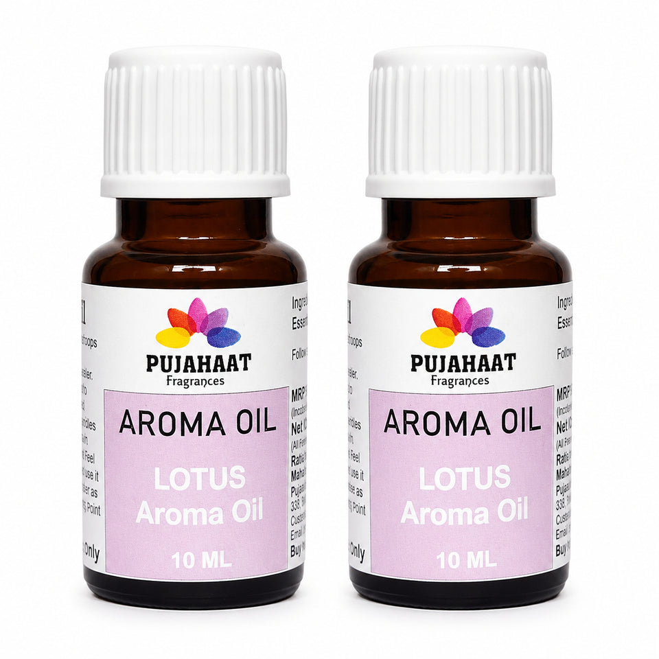 Pujahaat Lotus Aroma Oil for Aromatherapy oils, Oil for diffusers, Humidifier oils, Oil Burners, Spa and Air Purifier 10ml Each, Lotus - Set of 2 (2 x 10 ml)