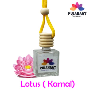 Car Perfume Hanging Pod 10ml Lotus Premium Fragrance by Pujahaat | High Diffusion with Premium Fragrance Oils in Glass Bottle with Wooden Diffuser Lid | Long Lasting | Lasts Up to 45 Days - Lotus