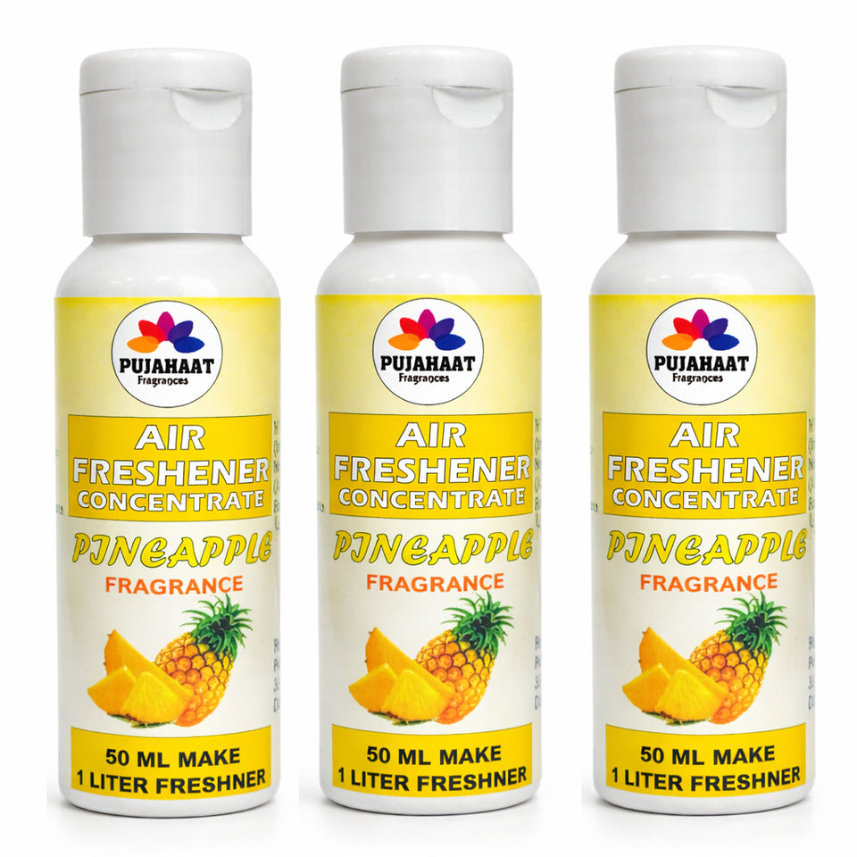 Pujahaat Air Freshener Concentrate Set of 3 (50ml Each) Makes 1 Liter Each | Long Lasting Room Freshener Liquid | Fragrance Combo for Home, Office, Car | Alcohol-Free Premium Fragrance - Pineapple
