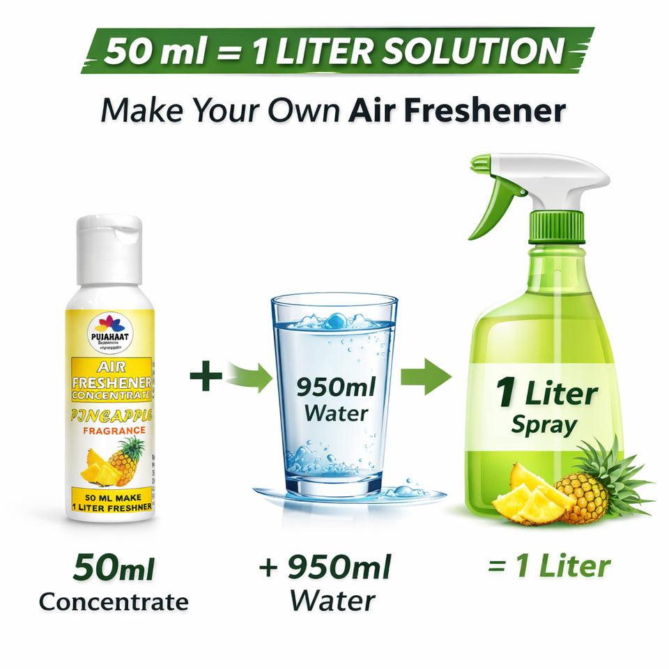Lemon, Pineapple, Orange Air Freshener Concentrate Set of 3 (50ml Each) Makes 1 Liter Each | Long Lasting Room Freshener Liquid | Fragrance Combo for Home, Office, Car | Alcohol-Free Premium Fragrance by Pujahaat