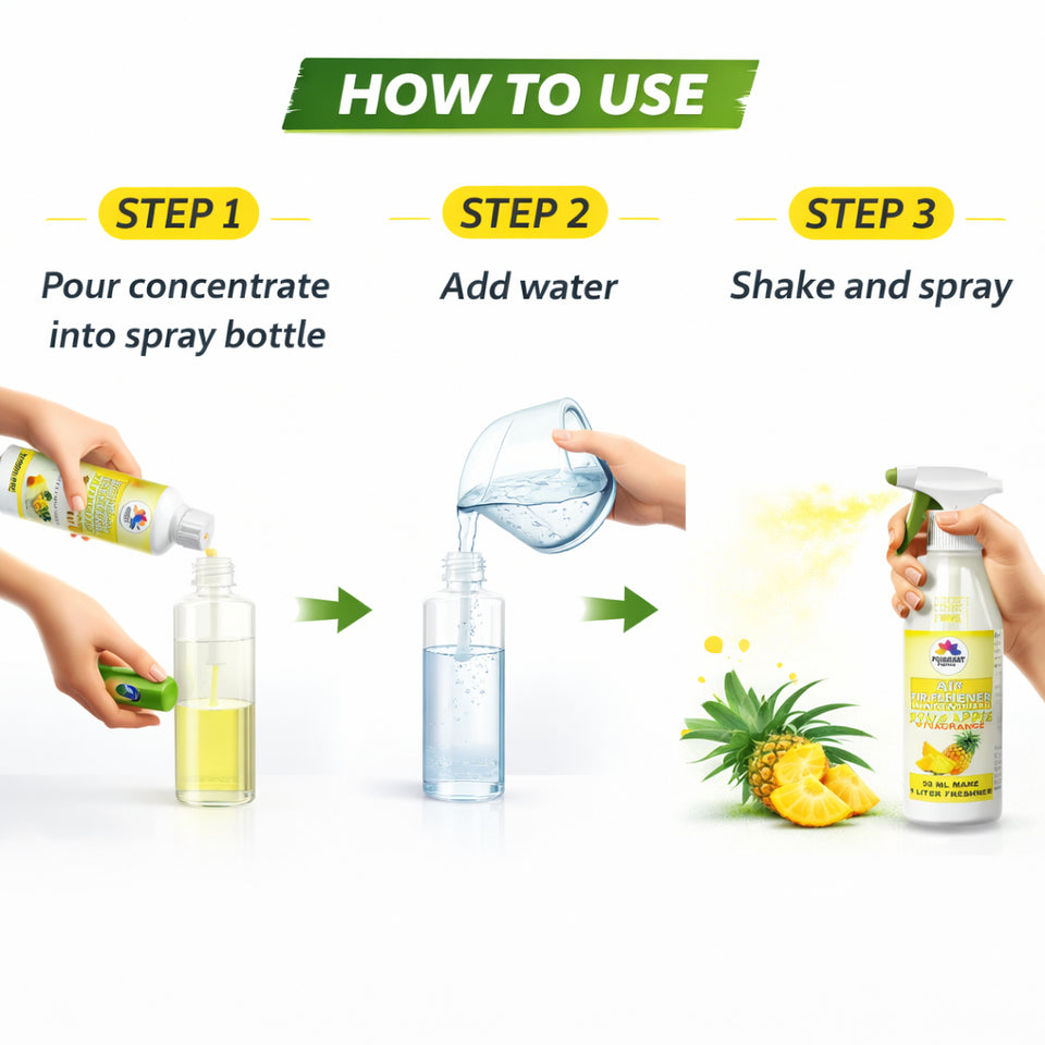 Pujahaat Air Freshener Concentrate Set of 3 (50ml Each) Makes 1 Liter Each | Long Lasting Room Freshener Liquid | Fragrance Combo for Home, Office, Car | Alcohol-Free Premium Fragrance - Pineapple
