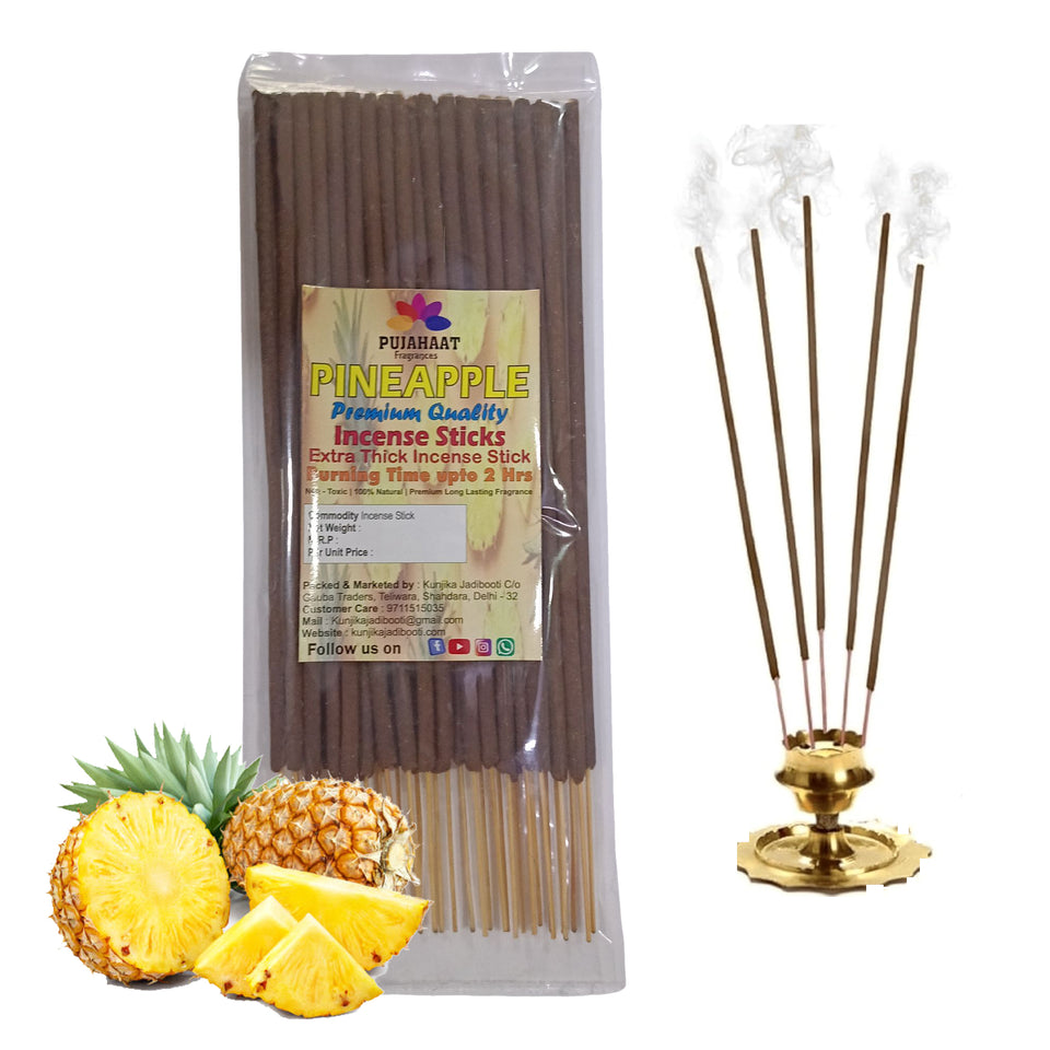 Pujahaat Premium Scented Incense Stick Agarbatti | No Charcoal Incense Sticks, 100 minutes burning time, 0% Sulphates Fragrance - Pineapple Fragrance