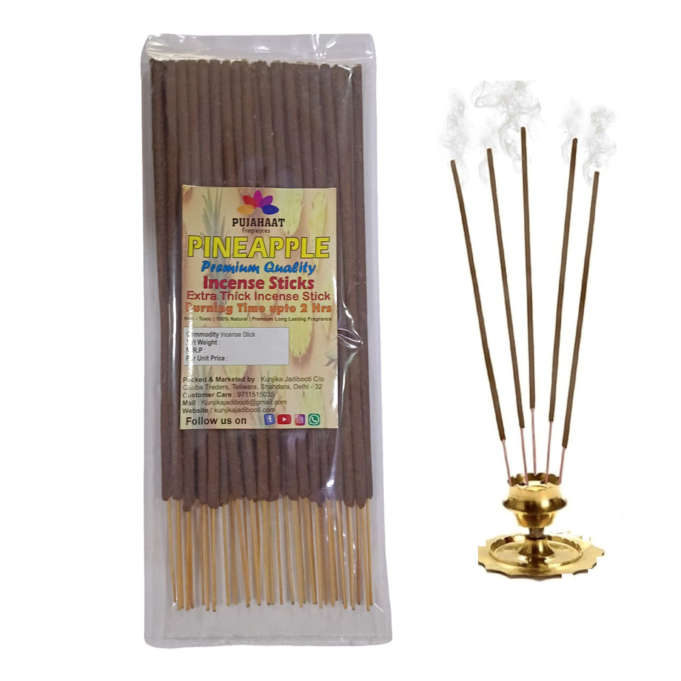 Pujahaat Premium Scented Incense Stick Agarbatti | No Charcoal Incense Sticks, 100 minutes burning time, 0% Sulphates Fragrance - Pineapple Fragrance