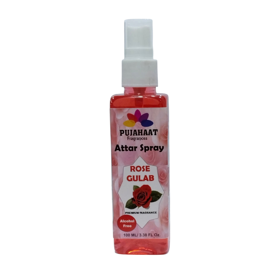 Rose Attar Spray by Pujahaat | 100ml Non Alcoholic Spray | Religious Mist | Air Freshener, Room Mist, Fabric & Linen Spray | Perfect for Prayer mats, beds, sofas, curtains