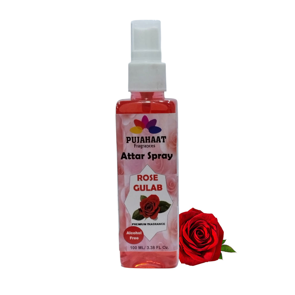 Rose Attar Spray by Pujahaat | 100ml Non Alcoholic Spray | Religious Mist | Air Freshener, Room Mist, Fabric & Linen Spray | Perfect for Prayer mats, beds, sofas, curtains