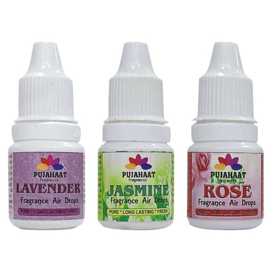 Pujahaat Premium Lavender, Rose, Jasmine Fragrance Air drops Air freshener for room, bathroom, toilet, car, wardrobes -Pack of 3 (3 x 5ml)