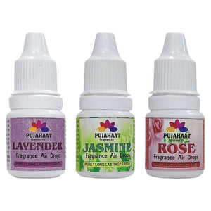 Pujahaat Premium Lavender, Rose, Jasmine Fragrance Air drops Air freshener for room, bathroom, toilet, car, wardrobes -Pack of 3 (3 x 5ml)