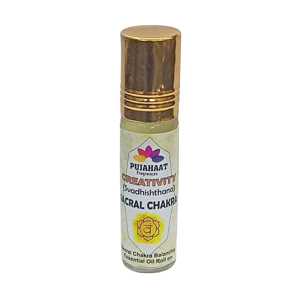 Pujahaat Sacral Chakra Essential Oil Roll-On Blend | 6 ml/0.20 fl oz | Swadisthana | Creativity | Aromatherapy Oils for Chakra Healing Roll on