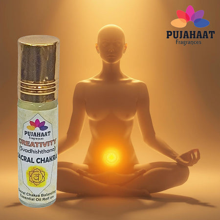 Pujahaat Sacral Chakra Essential Oil Roll-On Blend | 6 ml/0.20 fl oz | Swadisthana | Creativity | Aromatherapy Oils for Chakra Healing Roll on