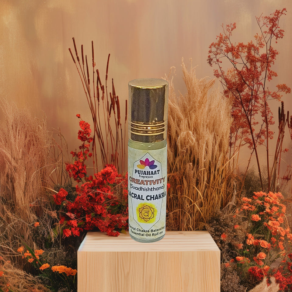 Pujahaat Sacral Chakra Essential Oil Roll-On Blend | 6 ml/0.20 fl oz | Swadisthana | Creativity | Aromatherapy Oils for Chakra Healing Roll on